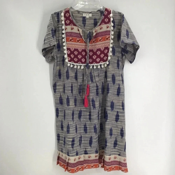 THML Women’s Multi-Patterened V-Neck Tunic Style Summer Dress Size Small - Picture 1 of 8